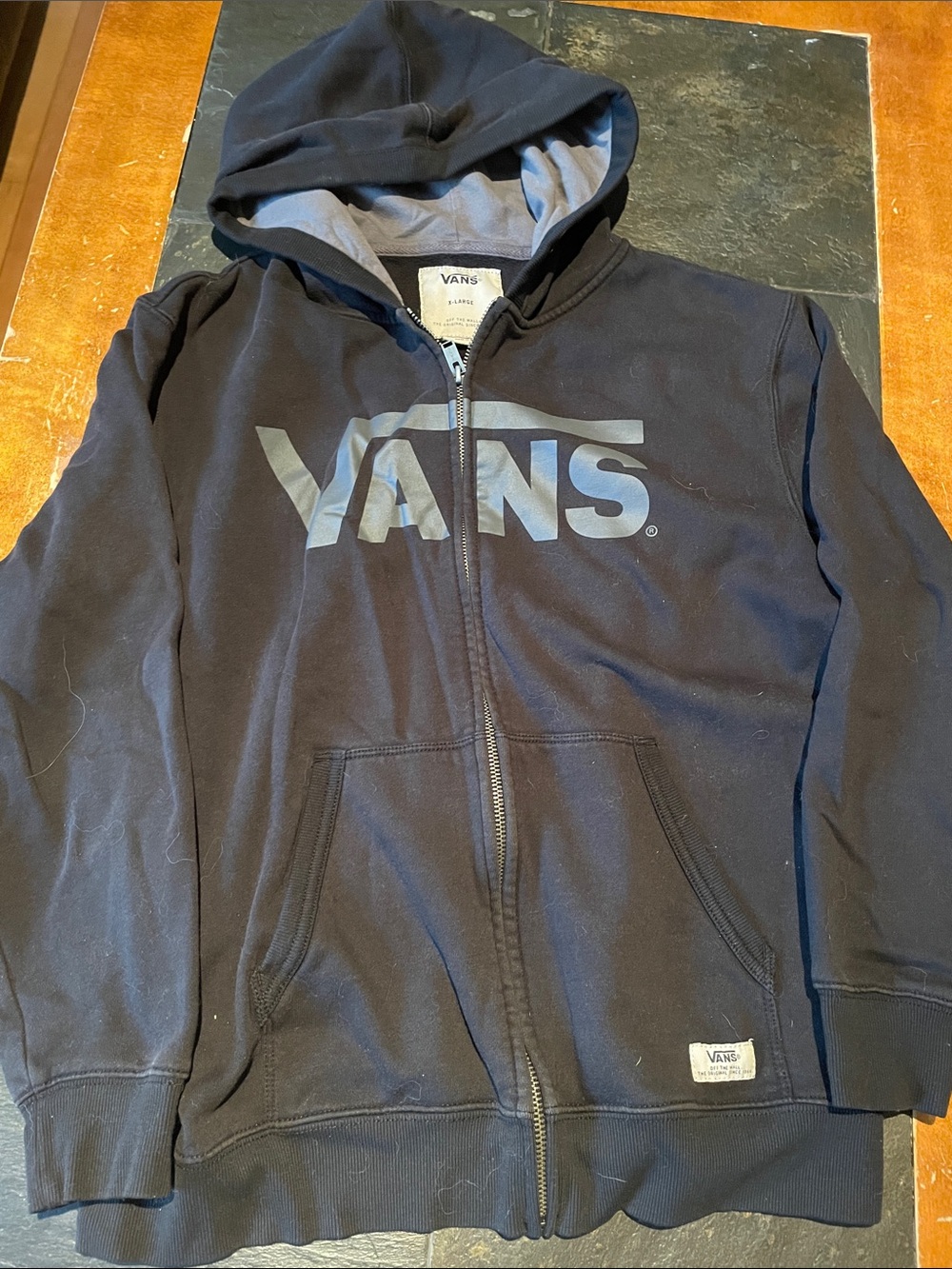 Vans Black Zip Hoodie with Gray Logo Print